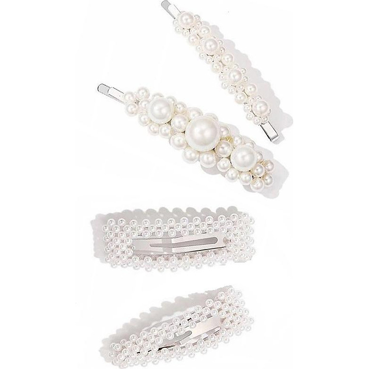 Set 4 kẹp tóc ngọc trai Hàn Quốc (Tặng mặt nạ thiên nhiên Dermal ngẫu nhiên)