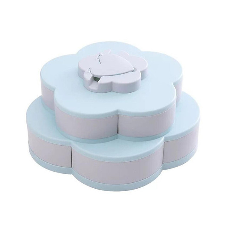 KHAY ĐỰNG MỨT TẾT, Hộp mứt xoay 2 tầng xèo hình cánh hoa xinh xắn có rãnh đựng điện thoại tiện lợi.