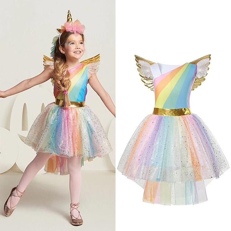 Combo Đầm Hóa Trang Halloween Cho Bé Gái - Ngựa Pony Cầu Vồng | Unicorn - HM8001
