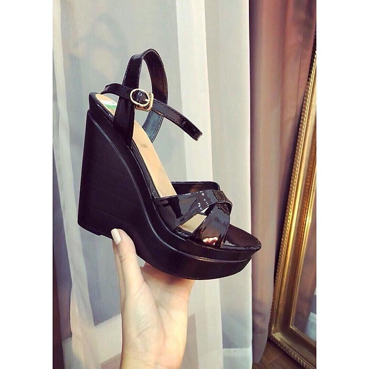 Giày sandal đế xuồng cao 12p da si mềm cao cấp