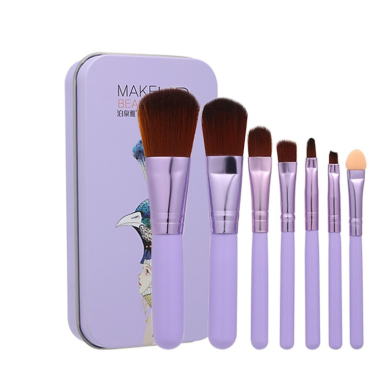 Bộ 7 Cọ Trang Điểm Bỏ Túi Có Hộp Đựng ( màu tím )