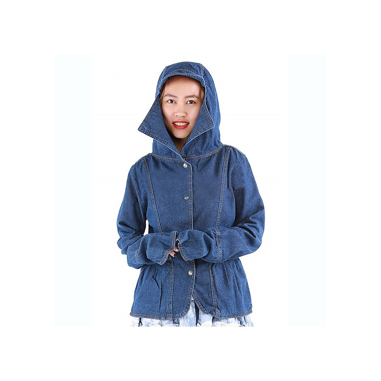 Áo Khoác Chống Nắng Cao Cấp Cho Nữ Vải Jean Cotton Dày Dặn Có Mũ Che và Tay Áo Dài Qua Ngón