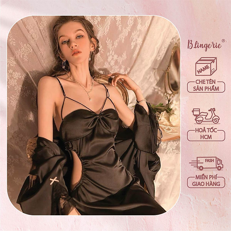 Váy Ngủ Lụa Xẻ Tà Quyến Rũ (Kông kèm áo choàng) - B.Lingerie