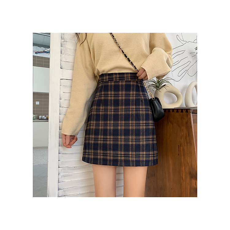 Chân Váy Chữ A Kẻ Eo Cao Hàn Quốc Năng Động CV03