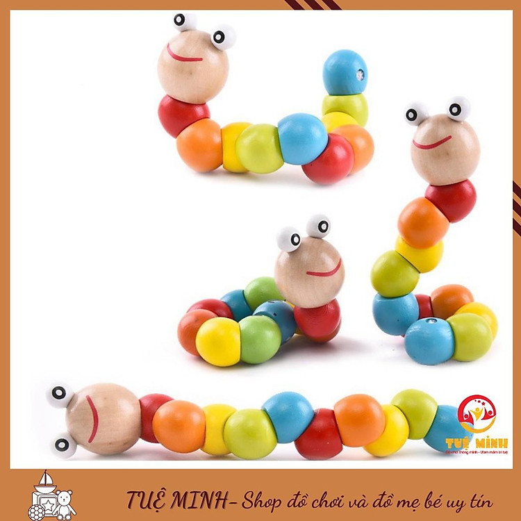 Con Sâu Gỗ_Đồ Chơi Con Sâu Gỗ Nhiều Màu Vui Nhộn Cho Bé Học Màu Sắc