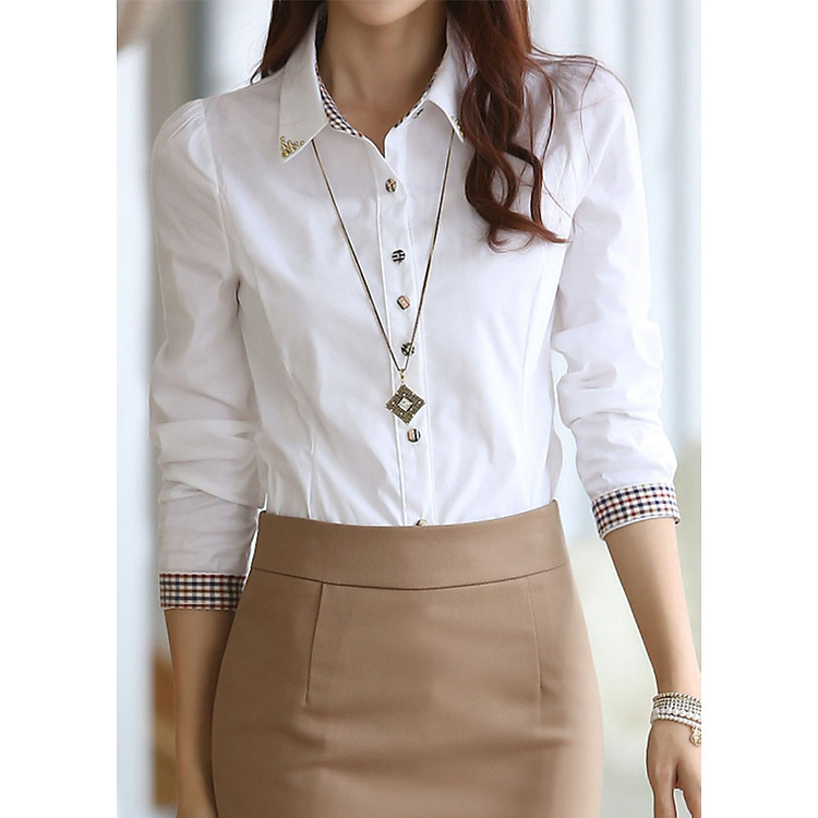 Áo Sơ mi công sở nữ phối kẻ tay sm150