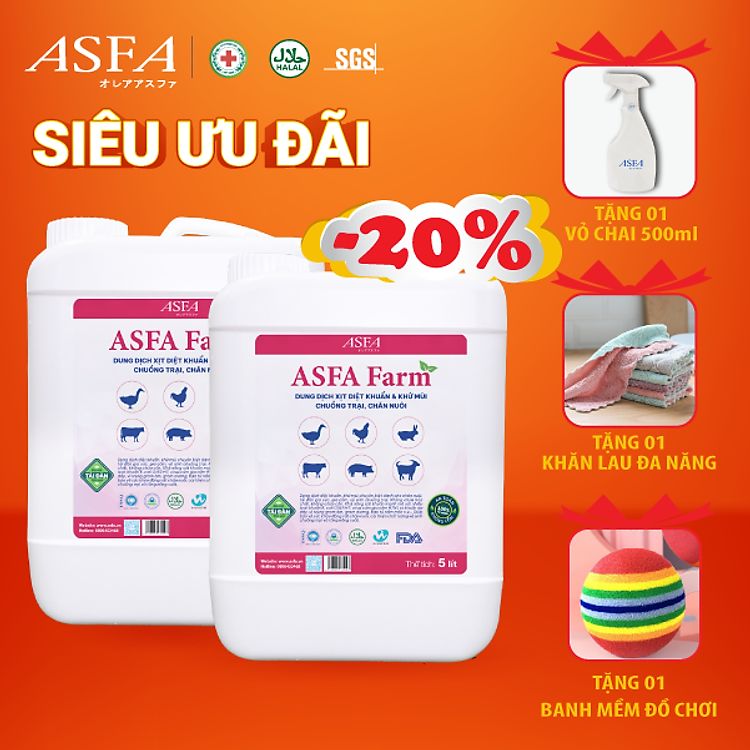 Combo 2 Can Dung Dịch Vệ Sinh, Diệt Khuẩn, Khử Mùi Chuồng Trại, Chăn Nuôi ASFA FARM 5 lít