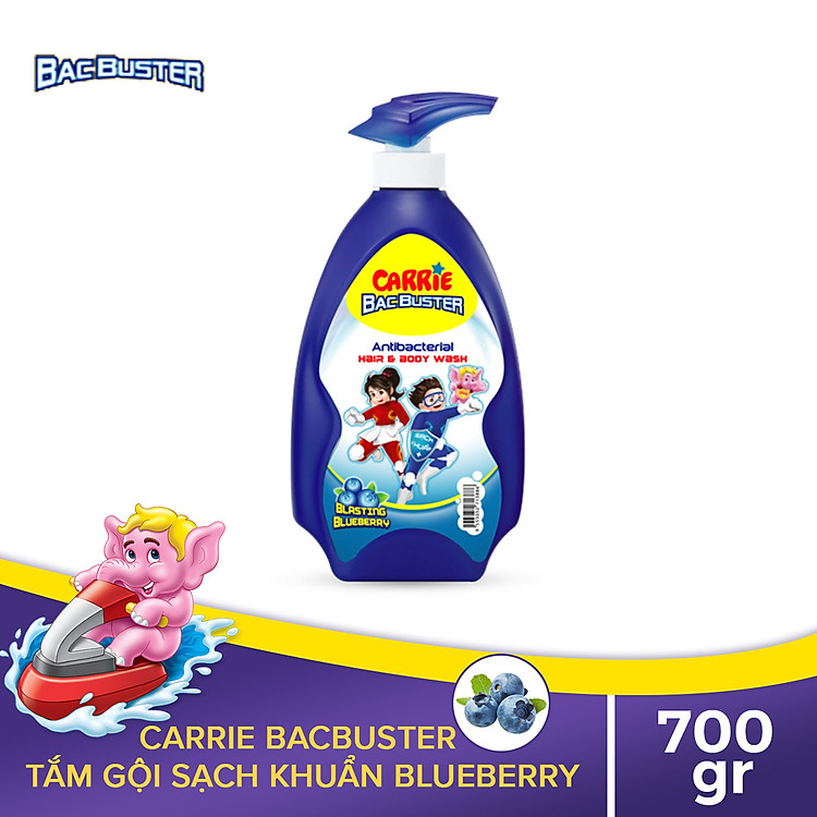 Sữa Tắm Gội Sạch Khuẩn Cho Bé Carrie BacBuster Blueberry 700g