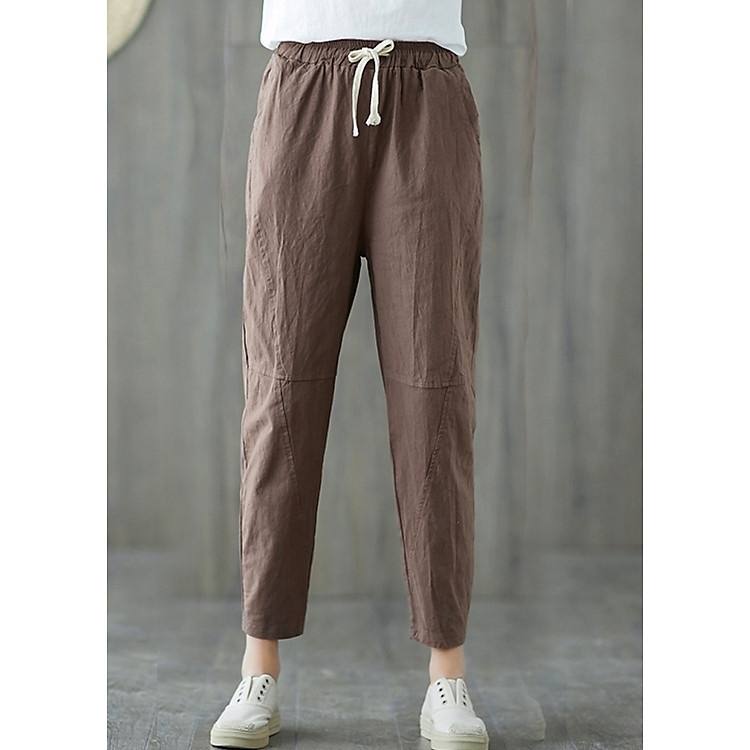 Quần baggy nữ lưng thun vải đũi thiết kế độc đáo 00115