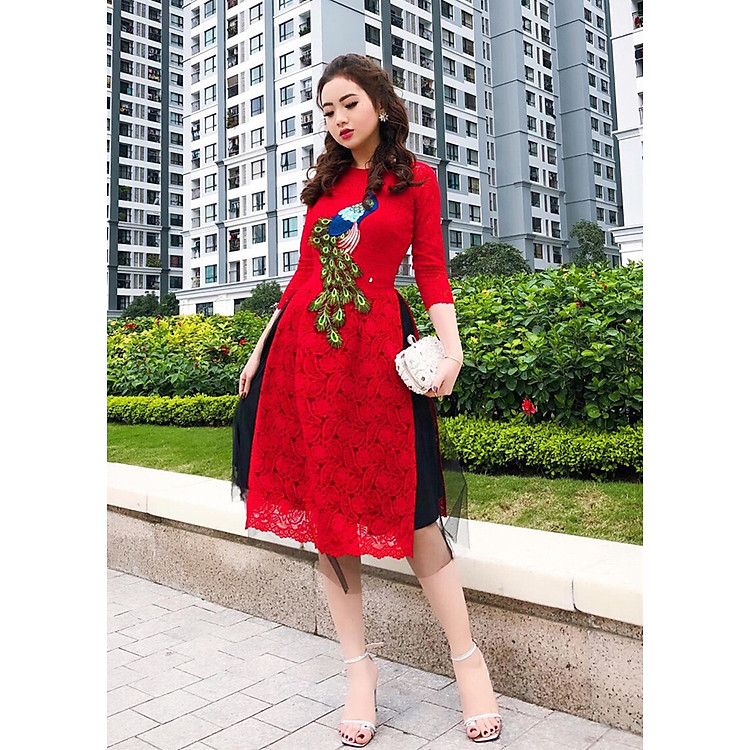 Set Áo dài tết ren công xinh xắn