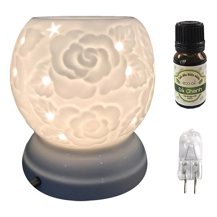 Combo tinh dầu sả chanh Eco oil 10ml cùng đèn xông tinh dầu MNB22 và 1 bóng đèn