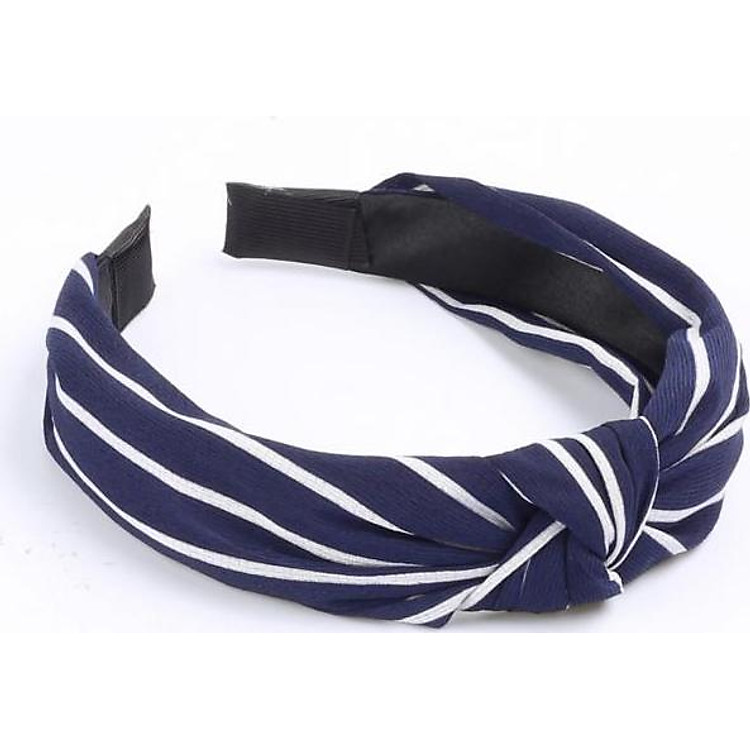 Băng Đô Cài Tóc Turban Gọng Nhựa Màu Xanh Đen Sọc Trắng - Mã CT008