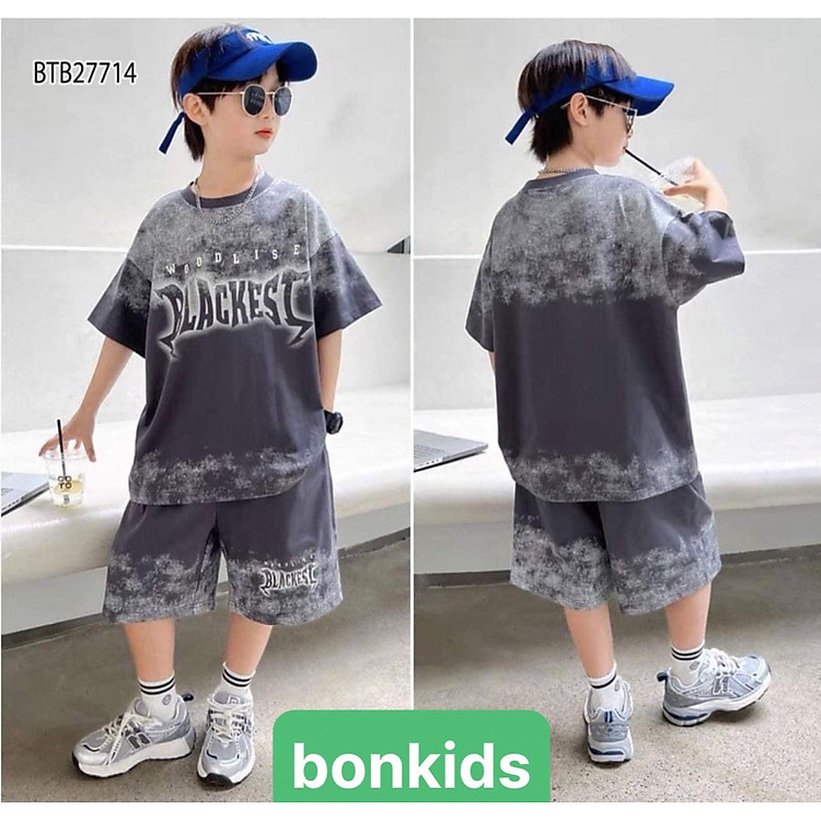 Bộ quần áo cho bé trai phong cách Hàn Quốc màu loang sang lạ mắt đi chơi đi học size 20-65KG chất cotton xịn mềm mịn mát