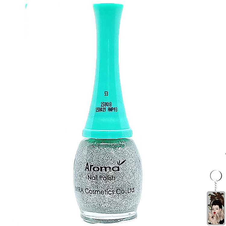 Sơn móng tay Aroma Nail Polish Hàn Quốc 12ml #53 lấp lánh bạc tặng kèm móc khóa