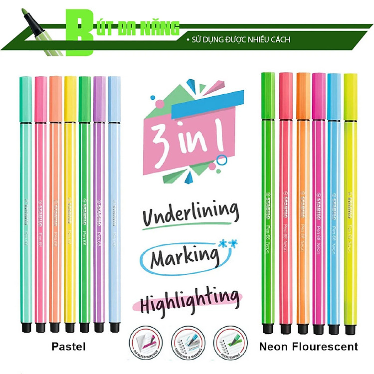 Bút Lông Màu STABILO Pen68 (1.0mm, Xám nhạt - Vàng) - Ảnh 3