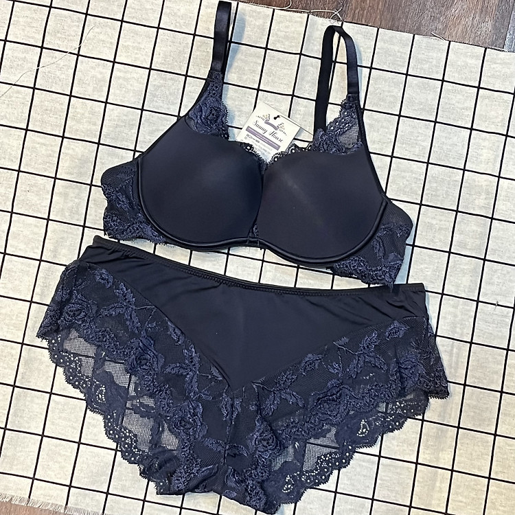 Bộ đồ lót nữ Vic cotton pha ren 3/4 mút vừa có gọng quần ren ôm nguyên mông gợi cảm