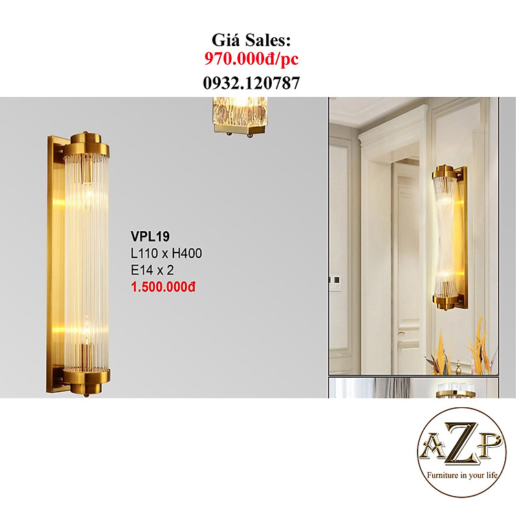 AZP - ĐÈN ỐP VÁCH / ĐÈN TRANG TRÍ / ĐÈN TREO TƯỜNG PHÒNG KHÁCH, PHÒNG NGỦ, NHÀ HÀNG, KHÁCH SẠN AZP-VPL19 phong cách đương đại, hàng nhập khẩu AZP