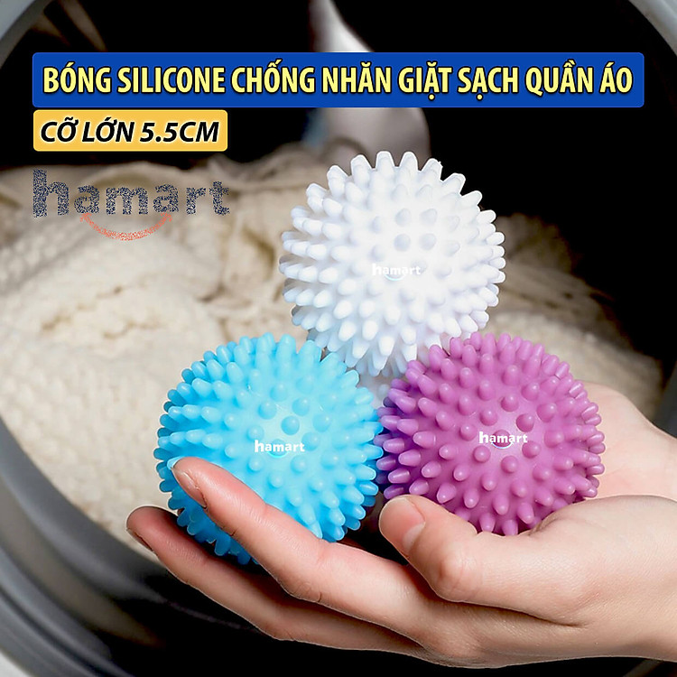 COMBO 3 Bóng Giặt Silicon Cầu Gai Chống Nhăn Quần Áo Quả Banh To 5.5CM Hamart Giặt Sạch Vượt Trội