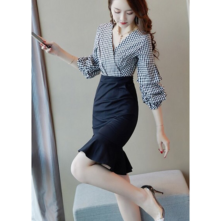 Đầm caro đuôi cá - DT806