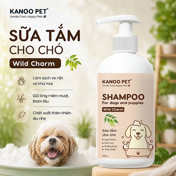 Sữa tắm Chó Mèo Kanoo Pet 500g - thơm mát, mượt lông, khử mùi hôi nhanh chóng. Dầu tắm cho chó mèo
