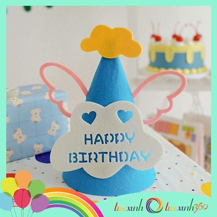 Nón sinh nhật Happy Birthday cánh mây – xanh