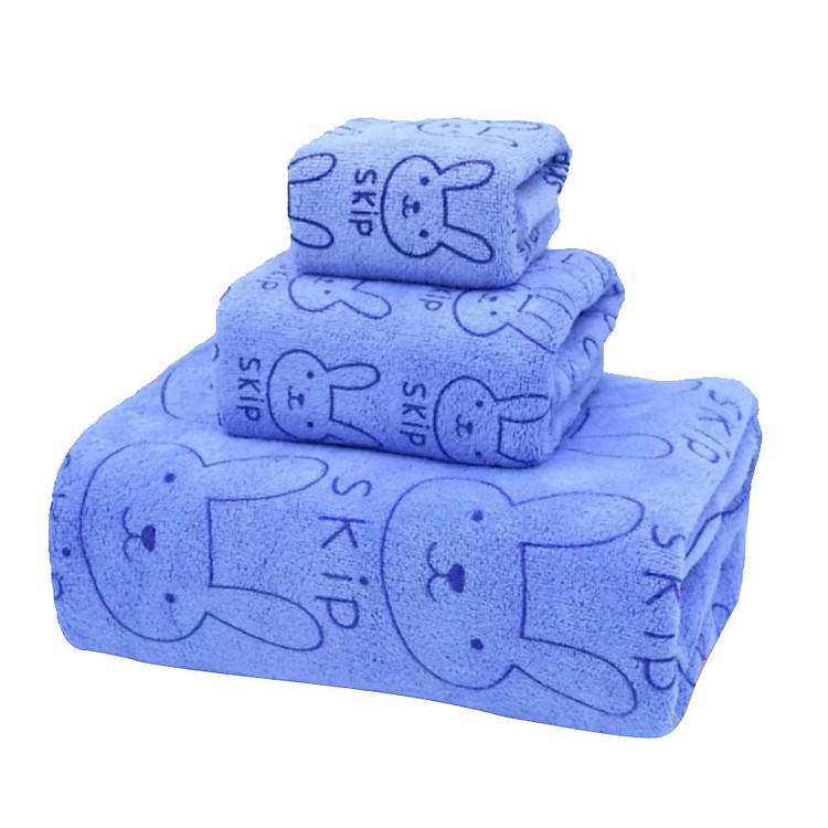 Bộ 03 khăn tắm, khăn mặt, khăn lau Panda (Xanh)