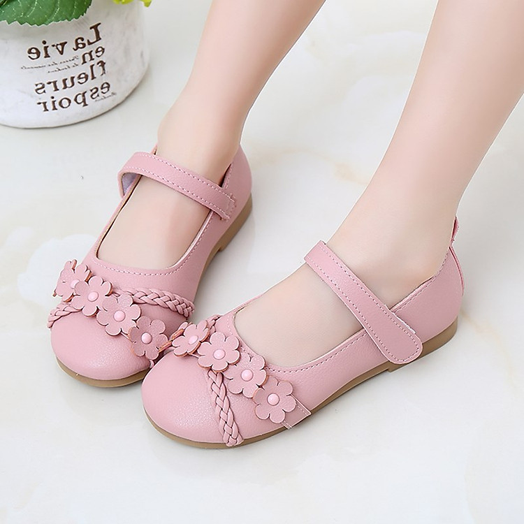 Giày bé gái 3 - 10 tuổi kiểu búp bê gắn hoa xinh xắn GE12
