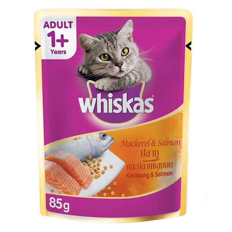 Thức Ăn Cho Mèo Vị Cá Thu + Cá Hồi Pate Whiskas (85g)