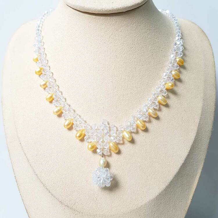 Chuỗi Vòng Cổ Ngọc Trai Tự Nhiên Cao Cấp Hạt Lệch Mix Phale - Trang Sức Cô Tấm - Crystal Pearl (6-7ly) - CTJ0110