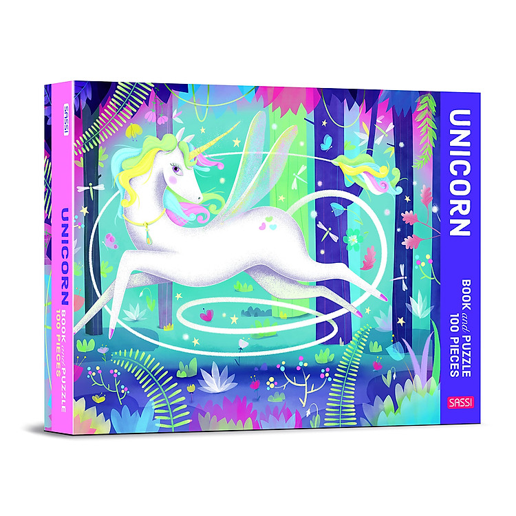 Bộ tranh ghép xếp hình 100 mảnh dành cho bé kèm truyện chủ đề kỳ lân - Book & Giant Puzzle - Unicorn - 100 Pieces
