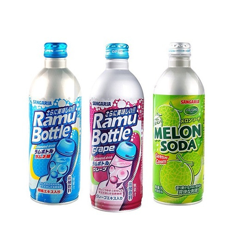 Combo 3 Chai Nước Soda Sangaria Nhật Bản: Vị Nho - Dưa Lưới - Tự Nhiên (500ml x 3)
