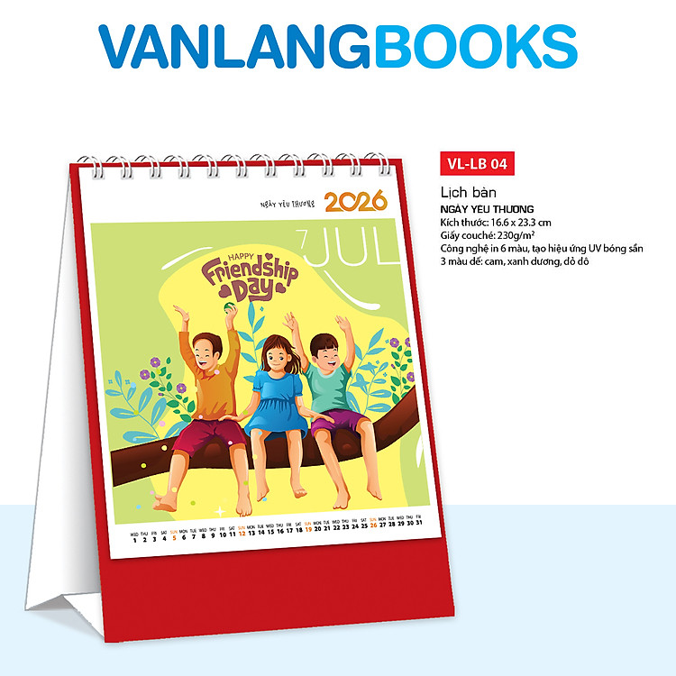 Lịch Bàn 2026 – Ngày Yêu Thương | Lịch Để Bàn Vanlangbooks | Mã: VLLB04A - Màu Đỏ