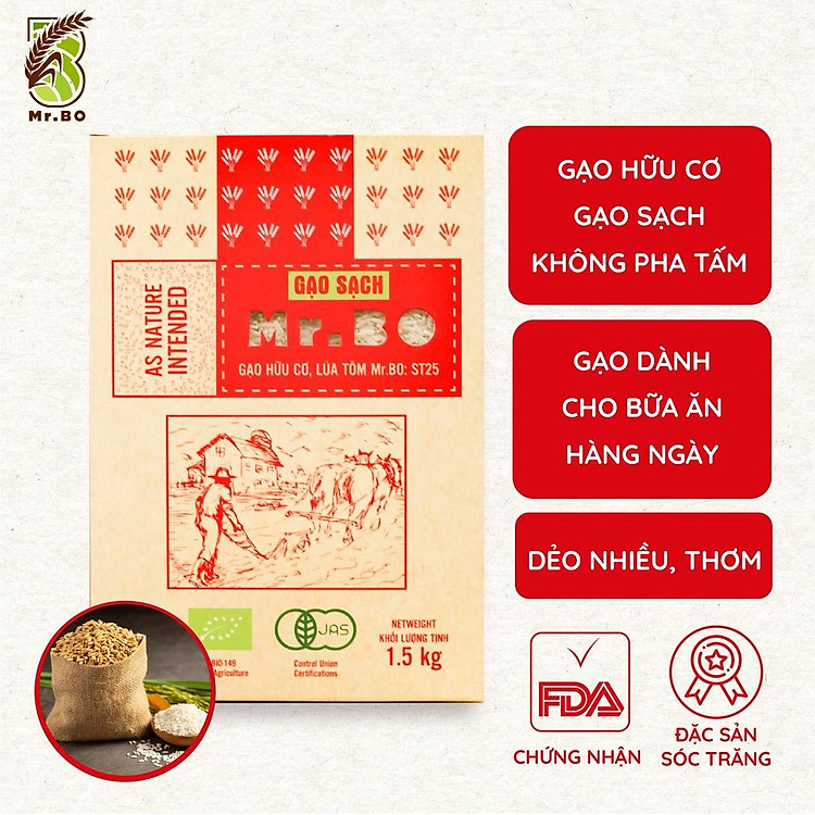 Gạo Hữu Cơ ST25 Cao Cấp Mr.Bo Hộp 1,5kg