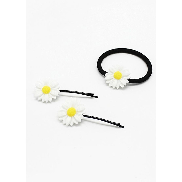 Combo 3 phụ kiện cài tóc hoa cúc họa mi - Tặng móc khóa gỗ