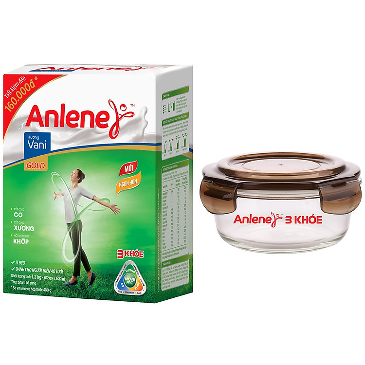 Sữa Bột Anlene Gold Movepro Hương Vanilla (Hộp 1kg2) Tặng 01 Thố Thuỷ Tinh