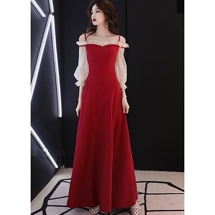 ĐẦM DẠ HỘI THIẾT KẾ TAY LỠ RỚT VAI DUYÊN DÁNG