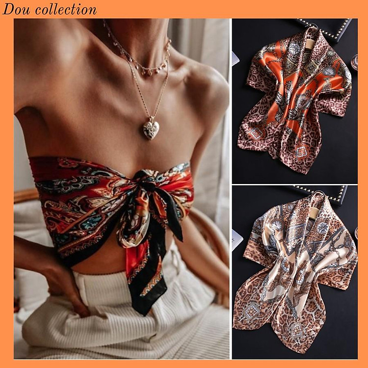 Khăn Làm Áo (Khăn Lụa Vuông) Yếm, Quàng Đầu Họa Tiết Da Báo - Chất Liệu Satin - 90x90cm - Mã KL054
