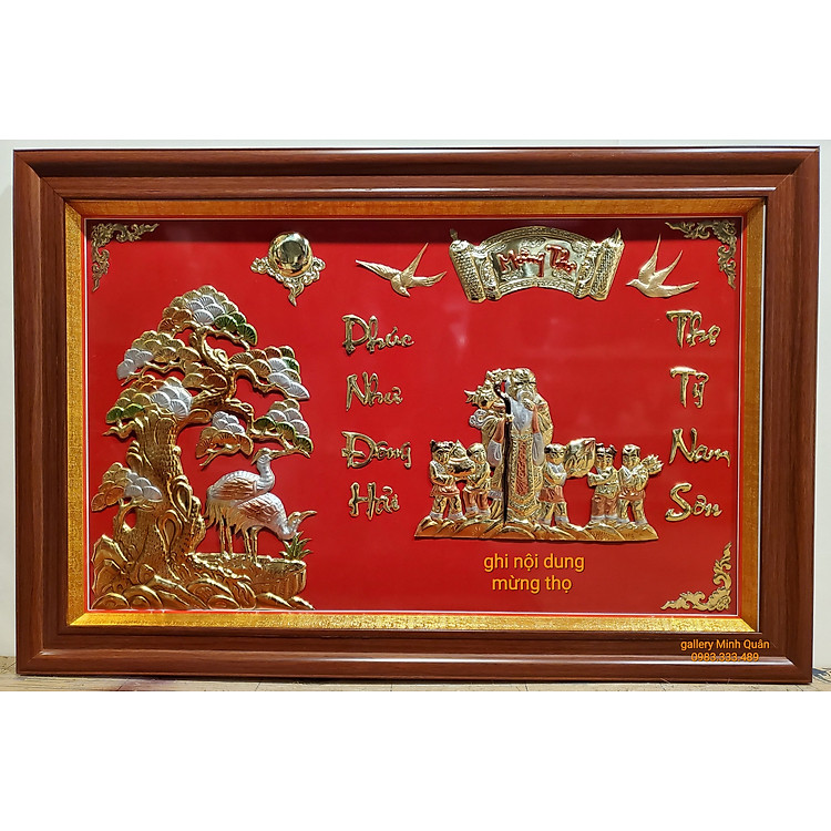 Tranh mừng thọ, chúc thọ -ÔNG BÀ- CỤ ÔNG- CỤ BÀ (ĐỒNG VÀNG NGUYÊN CHẤT 100%)