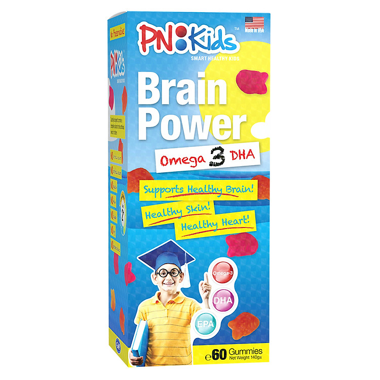 Thực Phẩm Chức Năng Viên Nhai Dẻo Bổ Sung Omega 3-Dha Brain Power Omega 3-DHA PNKids (Hộp 60 Viên)