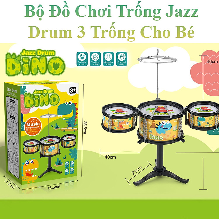 Bộ Đồ Chơi Trống Jazz 3 Trống Giúp Bé Cảm Thụ Âm Nhạc Sớm