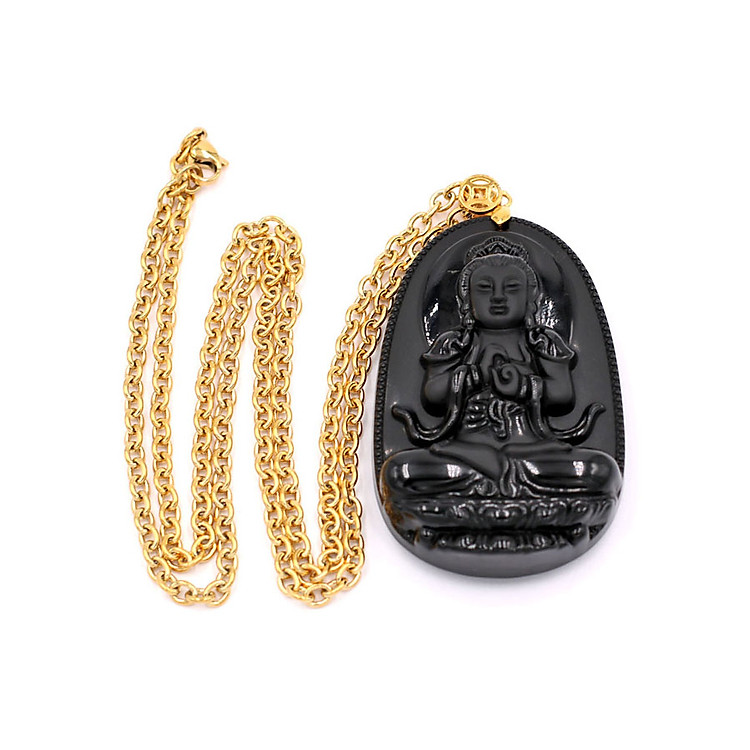 Vòng cổ Đại nhật như lai thạch anh đen 6 cm DIVTES5 - Phật bản mệnh tuổi Mùi, Thân - Dây chuyền đá phong thủy - Mặt Phật Size lớn, phù hợp cho nam