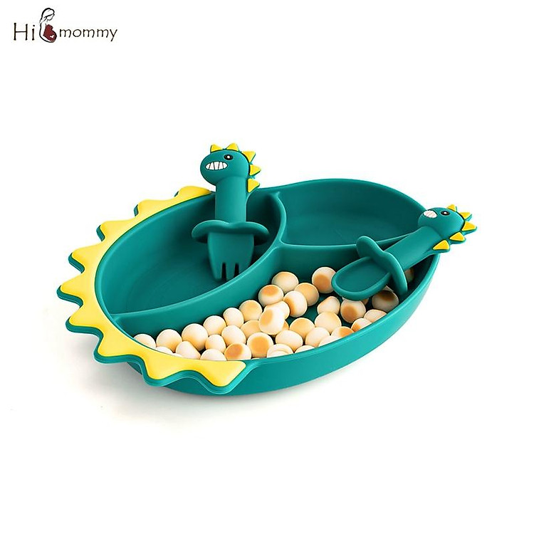 Khủng Long Silicone Bát Ăn Cho Bé Trẻ Em Bộ Đồ Ăn Kèm Thìa Cho Bé Ăn Tối Bé Tấm Bát