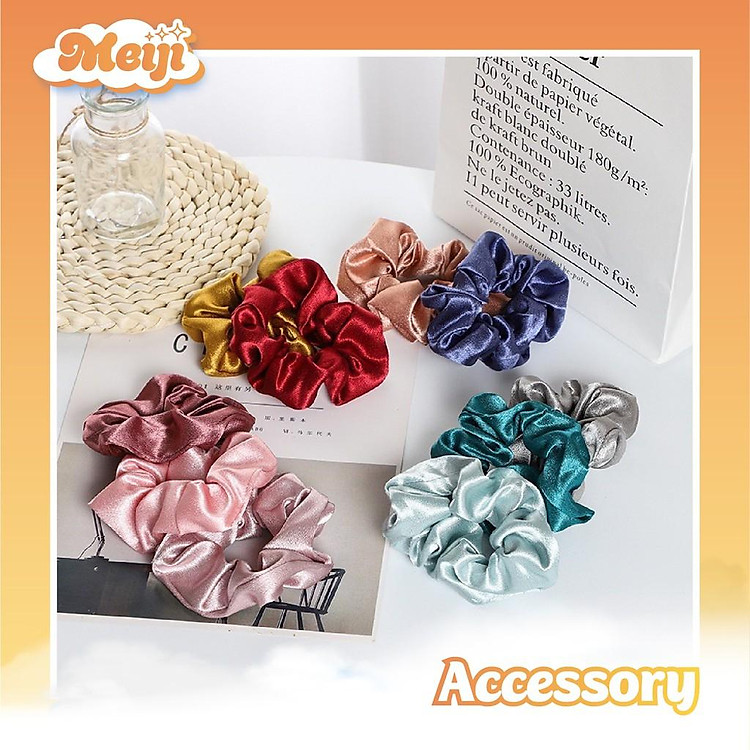 Dây buộc tóc vải lụa satin Scrunchies nhiều màu