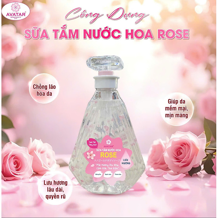 Sữa Tắm Cánh Hoa Tươi Giúp Trắng Mịn Da Hương Hoa Hồng Avatar Rose Shower Gel 800 mL
