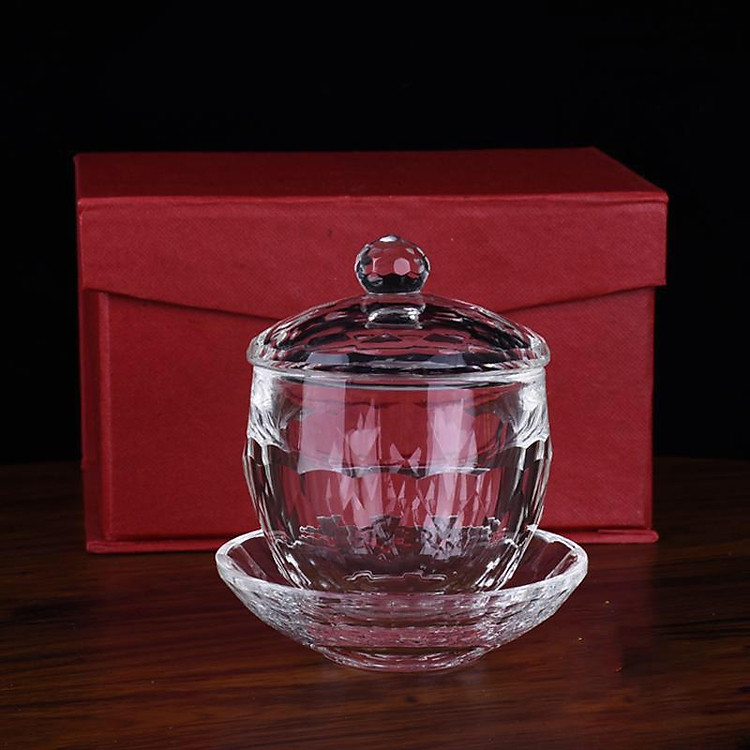 Ly Nước Thờ Trong Suốt Bằng Thuỷ Tinh, Có Nắp, Cao 12cm - BH118