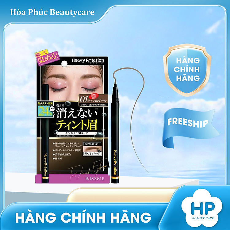 Bút Nước Kẻ Lông Mày Siêu Bền Trong 24h Nét Kẻ Siêu Mịn Chống Thấm Nước Màu Nâu Tự Nhiên #01 Kissme Heavy Rotation Tint Liquid Eyebrow 0.4 mL