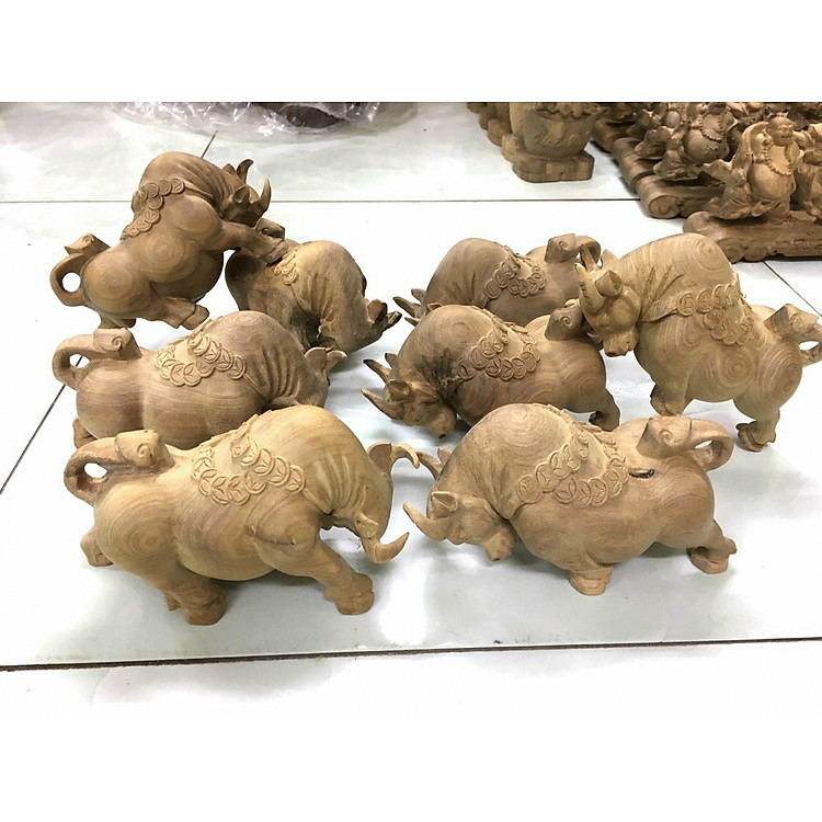 Cặp Tượng Bò Tót Bằng Gỗ Bách Xanh (15x8x8cm) - Ảnh 3