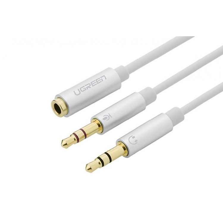 Dây Audio Chuyển Tai Nghe Đầu 3.5mm Cái Sang 2 Đầu Mic + Tai Nghe (đầu đực mạ vàng- dài 20CM) UGREEN Chính Hãng 20897