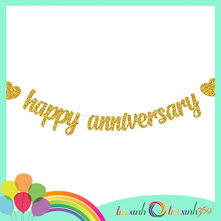 Dây chữ Happy Anniversary nét kim tuyến vàng