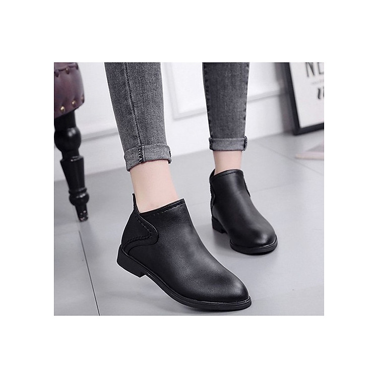 Giày boot đế bệt da trơn gót viền chỉ S051